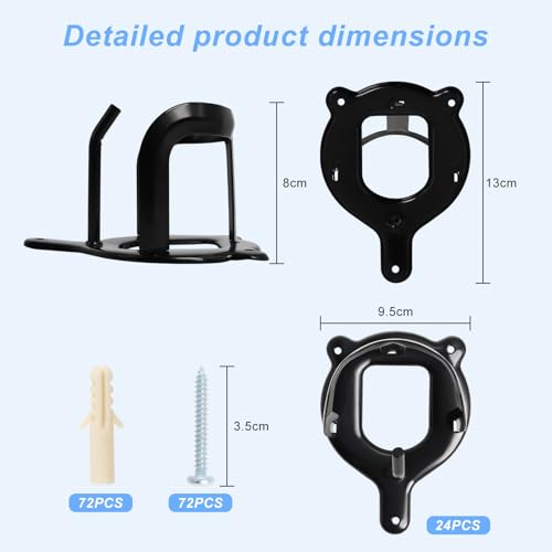 24 Counts Horse Bridle Rack, Bridle Bracket Bridle Hooks with Tubes & Screw | Heavy Duty Metal Hooks with Screws & Anchors, Keeps Tack Equipment Neat in Stables Garages and Utility Spaces - size: 24 Counts