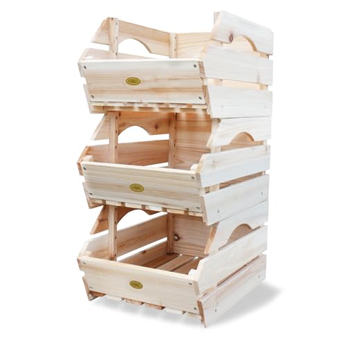 Wood Potato Onion Storage Bins - Wooden Stackable Produce Basket - Fruit Vegetable Storage for Kitchen Pantry Organization, Set 3 Pieces - color: Clear