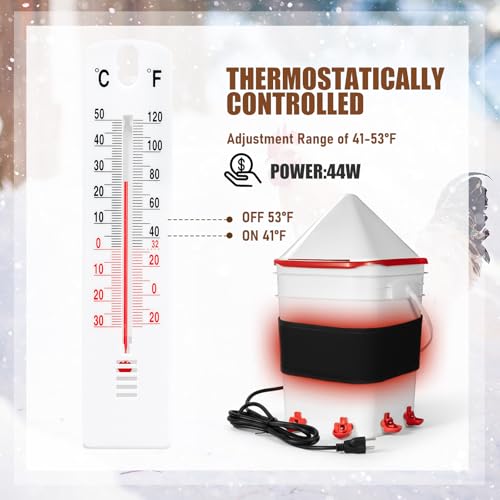 Glooglitter Thermostat Chicken Waterer Heater Self-Regulating Heating Bucket Belt for 2-5Gal Bucket with 6ft Power Cord for Freezing Winter Thermostat Chicken Water Insulation (Upgrade 1set) - style: Upgrade 1set