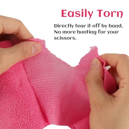 6 Rolls Elastic Self Adhesive Bandage Wrap 4 Inch, Breathable Non Woven Cohesive Bandage, Vet Wrap for Dogs, Ankle Sprains Swelling Medical First Aid Tape, Sports Athletic Tape Hot Pink - color: 4 Inch-6 Count Hot Pink