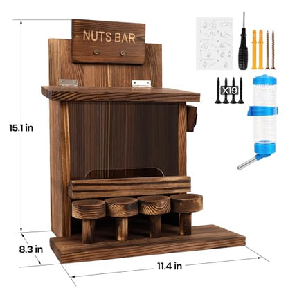 Squirrel Feeders for Outside Tree Wooden Squirrel Picnic Table Feeder for Corn Peanut Hanging Chipmunk House The Nut Bar with Squirrel Water Feeder