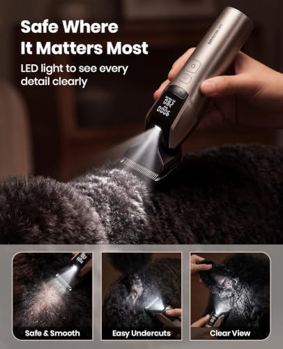 oneisall Professional Dog Clippers for Grooming Thick Hair, 9000RPM 5 Speed - color: Gold
