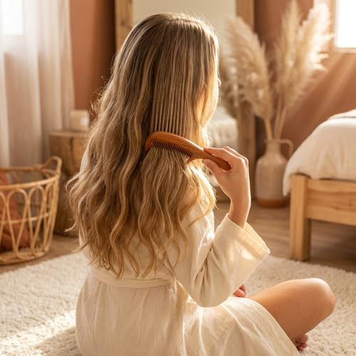 Louise Maelys Wood Fine Tooth Comb For Thick Hair, Anti Static - color: Fine Tooth