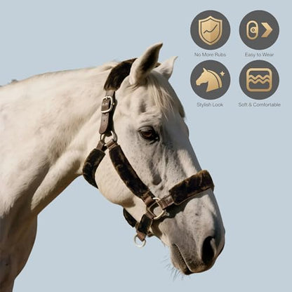 Soft Fleece Halter Covers for Horses Full-Cover Series (Brown) - color: Brown