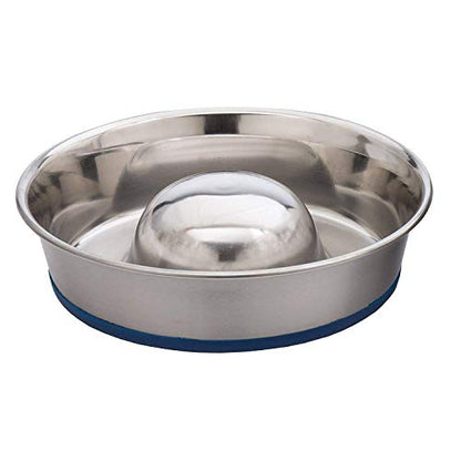 OurPet's DuraPet Slow Feed Stainless Steel Dog Bowl, Silver, Large - size: Large (6 Cups)