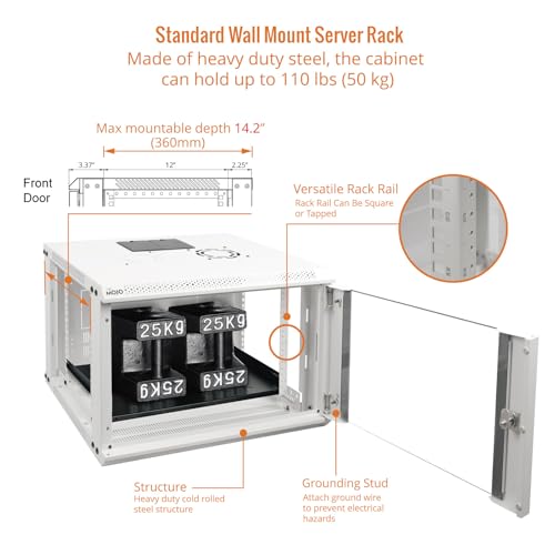 Tecmojo 6U Wall Mount Rack Network Cabinet for 19" IT Equipment,with Lockable Glass Door and Side Panels,Cooling Fan,17.7inch Depth,White - color: White