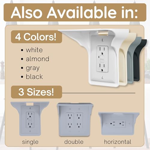 Power Perch Outlet Shelf, No Drill Renter Friendly Shelves, 2-Pack Gray - color: Grey, size: Single Outlet 2 Pack