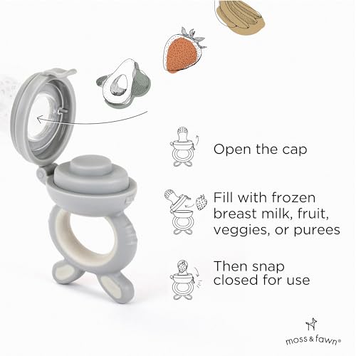 Moss and Fawn Forage Feeder - Silicone Baby Fruit Feeder - Dew | Frozen Breast Milk Popsicle Teether & Pacifier, BPA, PVC & Phthalate-Free - color: Dew