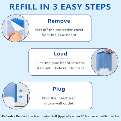 20 PCS Refill Cartridges Compatible with Raid Light Trap Refills Glue Boards Replacement Set, Refill Cartridges Compatible with STEM Blue Light Trap, Double-Sided Adhesive Sticky Traps Glue Cards