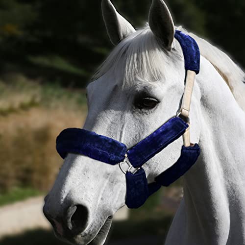 Harrison Howard Horse Halter Fleece Cover Set – Full Coverage Anti-Rub Halter Covers for Horses, Noseband, Chin & Crown Protection, 9-Piece Padding Set Navy - color: Navy