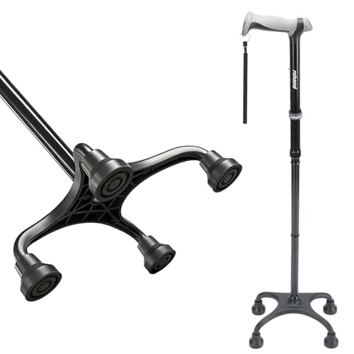 Rehand Quad Cane, Walking Cane with Ergonomic Handle Ever and Graceful 4-Pronged Base for Extra Stability, Adjustable Walking Sticks for Right or Left Handed Men & Women and Seniors - color: Natural Black