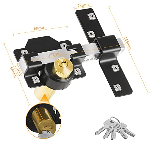 Barn Door Lock, 2", Fence Gate Lock, Double Sided Gate Latch, Shed Door Lock for Wooden Garage Vinyl Metal Gate with 5 Keys, for Right & Left Door - size: 2 inches