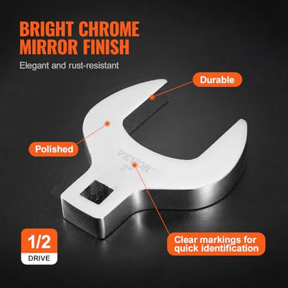 VEVOR Crowfoot Wrench Set, 1/2" Drive 14-Piece SAE (1-1/16" - 2") Crows Foot Wrench Set with Storage Tray, 40CR Material with Laser Etched Sizing, for Mechanical Maintenance and Repairs - size: 1/2" 14 PCS
