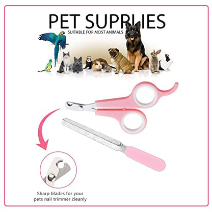 Small Animal Pet Grooming Kit with Pet Shedding Slicker Brush, Bath Massage Glove, Pet Grooming Comb, Nail Clipper Trimmer for Rabbit, Puppy, Kitten, Guinea Pig, Hamster, Ferret (Pink)