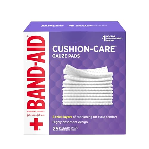 BAND-AID Brand Cushion-Care Gauze Pads, Medium Size, 3 in x 3 in, 25 Count | Absorbent Dressing Pads Non-Adhesive Comfortable Protection & Wound Care of Minor Cuts, Scrapes & Burns, For First Aid Kits - size: 3x3 Inch (Pack of 25)