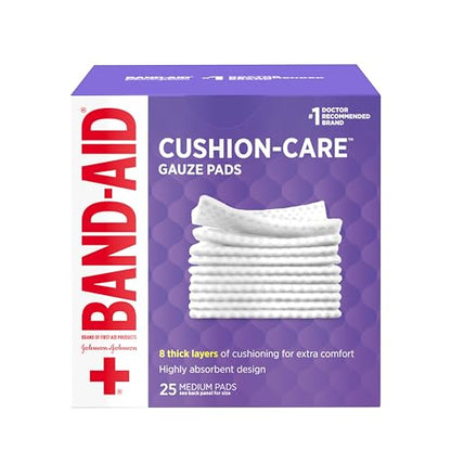 BAND-AID Brand Cushion-Care Gauze Pads, Medium Size, 3 in x 3 in, 25 Count | Absorbent Dressing Pads Non-Adhesive Comfortable Protection & Wound Care of Minor Cuts, Scrapes & Burns, For First Aid Kits - size: 3x3 Inch (Pack of 25)