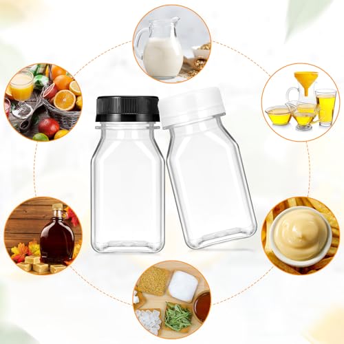 Gerrii 50 Pcs 4 oz Plastic Juice Bottles with Lid Small Reusable Clear Bottles with Caps Containers Bulk, Freezer Safe, Leakproof for Milk Smoothies Drinking Fridge (White and Black) - color: White and Black