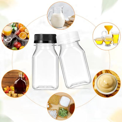 Gerrii 50 Pcs 4 oz Plastic Juice Bottles with Lid Small Reusable Clear Bottles with Caps Containers Bulk, Freezer Safe, Leakproof for Milk Smoothies Drinking Fridge (White and Black) - color: White and Black