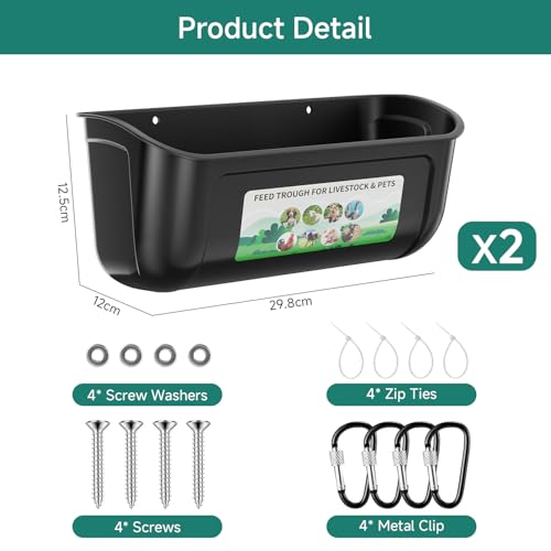 Chicken Feeder Waterer Set, Hanging Fence Feed Trough for Livestock Poultry, Chicken Feeder Bucket for Goat Sheep Deer Poultry Duck Gooses（ 2 * 2.7 Quart ） - color: Black