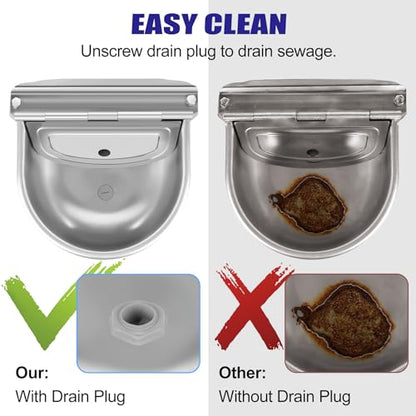 ToLanbbt Automatic Animal Dispenser Horse Water Bowl with Float Valve Stainless Steel Goat Waterer Feeder Outside Water Trough for Livestock Auto Fill Dog Watering Bowl with 1/2" Hose, Drainage Hole - size: 1 PCS