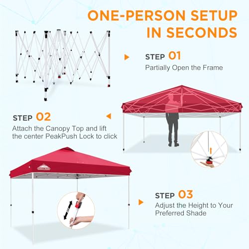 EAGLE PEAK 12x12 Pop Up Canopy Tent Easy Up Canopy Outdoor, Red - color: Red, size: 12x12