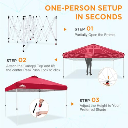 EAGLE PEAK 12x12 Pop Up Canopy Tent Easy Up Canopy Outdoor, Red - color: Red, size: 12x12