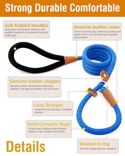Dog Leash Slip Lead Braided Rope Pet Training Loop Leashes 5ft 6ft 8ft - color: Blue