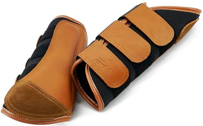 Jeereal Brushing Horse Boots Equine Boots | Protective Gear and Training Equipment | Neoprene,Waterproof Cloth and Genuine Leather Made of (Brown, Full (Large)) - color: Brown, size: Full (Large)