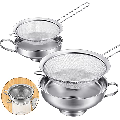 Boao 4 Pcs Stainless Steel Canning Funnels with Fine Mesh Strainer,Silver | 2 Size Kitchen Funnels for Narrow Wide Mason Jars Food Grade 1.4/2.3 Inch Funnel for Kitchen Use Spices Juices Powder