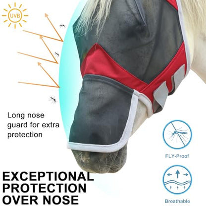 Horse Fly Mask with Ears & Long Nose, Fine Mesh Red Full - color: Red, size: Full