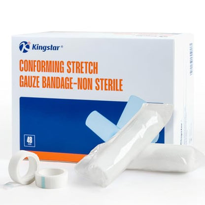Gauze Rolls Bandages 4in x 4.1yds, 48 Rolls Conforming Stretch Gauze Bandage 4inch, Individually Wrapped Includes Medical Tape - size: 4"x4.1yds(48 Rolls)