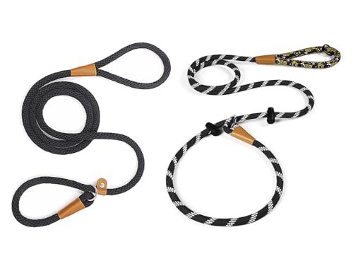 lynxking Dog Leash 1/2in x 5ft Slip Lead and 1/2in x 6ft Slip Lead Reflective,2 Pack Black