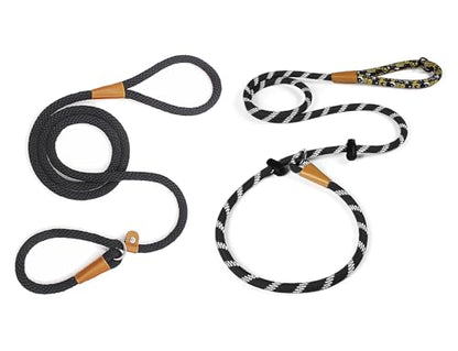 lynxking Dog Leash 1/2in x 5ft Slip Lead and 1/2in x 6ft Slip Lead Reflective,2 Pack Black