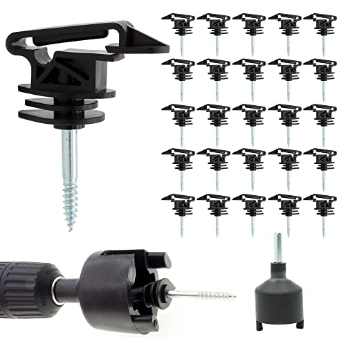 Electric Fence Screw-in Tape Insulators, 25 Pcs, Black | Wood Post Insulators, Poly Tape Insulators, 1 Free Insulator Socket Tool