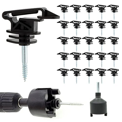 Electric Fence Screw-in Tape Insulators, 25 Pcs, Black | Wood Post Insulators, Poly Tape Insulators, 1 Free Insulator Socket Tool