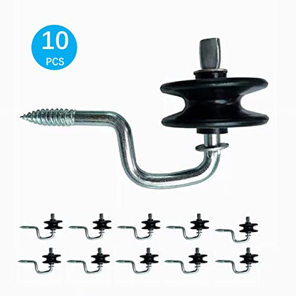 QMARK 10 Pack Electric Fence Wood Post Anchors, Wood Post Screw-in Insulators (Roller Insulators)