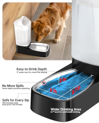 Automatic Dog Water Bowl Dispenser - 2.4 Gallon Gravity Pet Water Dispenser with 304 Stainless Steel Bowl, Dog Auto Feeders Bowls Self Waterer, Easy-Carry Handle for Large Dogs & Cats, Multi-Pet Home