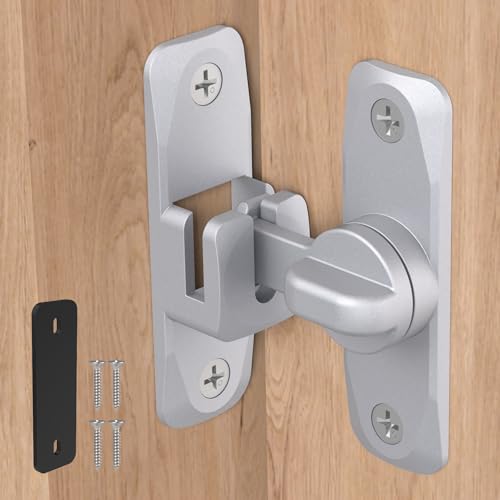 90/180 Degree Sliding Barn Door Locks and Latches, Silver, 1 PC | Sturdy Aluminum Alloy, Proof Door Lock for Inside Barn Door, Screen Door, Bathroom, Closet, Cabinet, Screws & Spacer Included - color: Silver-1PC