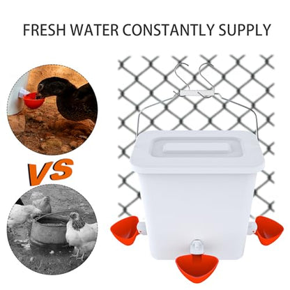 Large Automatic Chicken Feeder and Waterer Set Hanging Chicken Water Feeder Poultry Feed Bucket - color: White