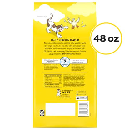 Temptations Classic Crunchy and Soft Cat Treats, Tasty Chicken, 48 oz | 100% complete & balanced for adult cats, under 2 calories per treat, use as meal or food topper, stay-fresh tub - size: 3 Pound (Pack of 1)