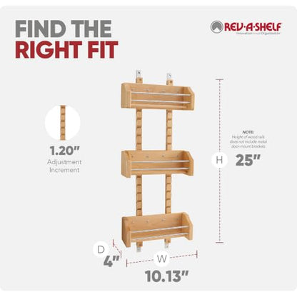 Rev-A-Shelf Pullout Wall Storage Organizer for Kitchen Cabinets, Sliding Door Mounted Spice Rack with 3 Adjustable Shelves, Maple Wood, 4ASR-15 - size: 10.13" W