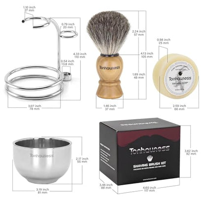 Badger Hair Shaving Brush With Wood Handle, Goat Milk Shaving Soap, Dual-ring Base Stainless Steel Shaving Stand Holder and 3 Layers Shaving Bowl for Men's Wet Shaving (Wood With Badger Hair) - color: Wood With Badger Hair