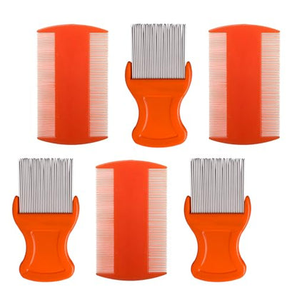 HESSION 6 Pack Flea Lice Combs Removal Dandruff Comb with Metal Teeth Double Sided Fine Combs Metal Teeth Flea Lice Combs for Pets Kids Adults (Orange) - color: Orange