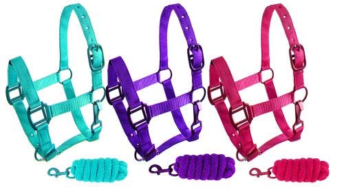 Showman Pony Triple Ply Nylon Halter w/Lead Rope - color: Pink