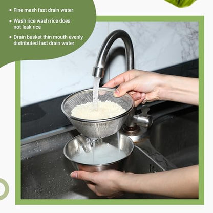 Baderke Mini Colander Strainer, 5.51 x 2.36 Inches, Round, 2 - color: Silver, size: 5.51 x 2.36 Inches