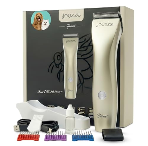 Hornet 5-in-1 Cordless Dog Clippers - Low Noise Pet Grooming, Grey | Precision trimmer for shaping and styling dogs and cats, with a detachable blade that adjusts across five cut settings