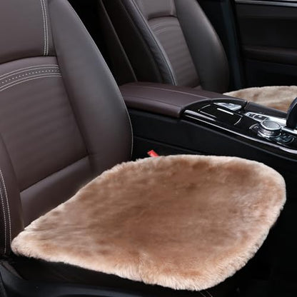 OGLAND 2 Pack Fuzzy Sheepskin Car Seat Covers for Soft Fur Wool Cushions - color: Camel