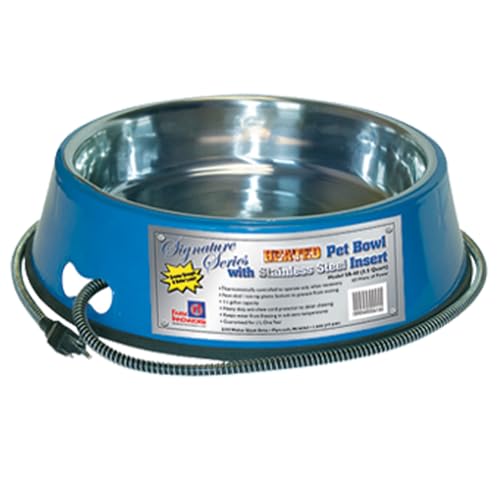 Farm Innovators SB-60 Signature Series 5.5 Quart Electric Heated Pet Water Bowl with Stainless Steel Insert, Thermostatic Control, 60 Watt | Durable Watering Station with Anti-Chew Cord Protector for Dogs and Cats, Supporting Reliable Winter Hydration