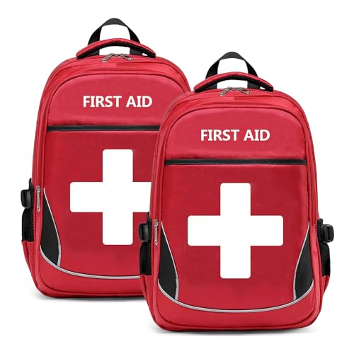 First Aid Bag Empty Red Emergency First Responder Trauma Multi-Pocket Traveling Field Trips Camping Essentials (Red, Pack of 2) - color: Red, Pack of 2