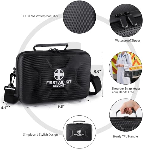 Gevoke 410 Piece Waterproof Hard Shell First Aid Kit, Black | For Home, Car, Travel, Camping, Truck, Hiking, Sports, Office, Vehicle & Outdoor, Emergency Medical Kits - color: Black